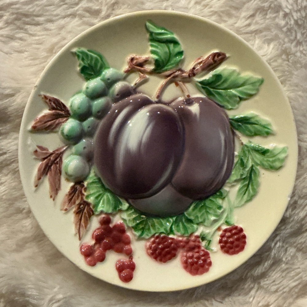 Vintage Hand-Painted Porcelain Fruit Embossed Plate / Wall Decor Plate